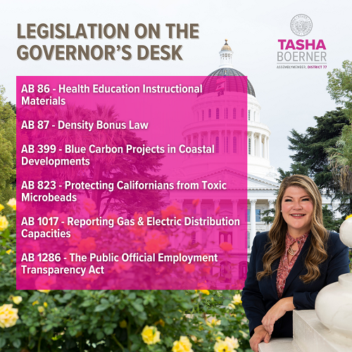 Assemblymember Boerner legislation on governor desk