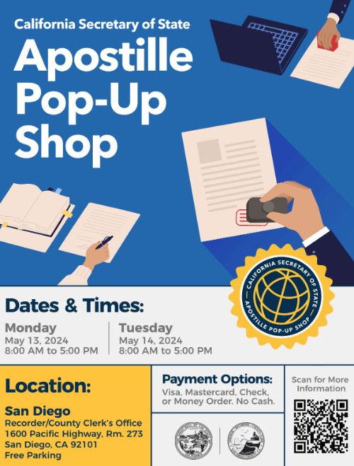 ad77 Secretary of State: San Diego Apostille Pop-Up Shop